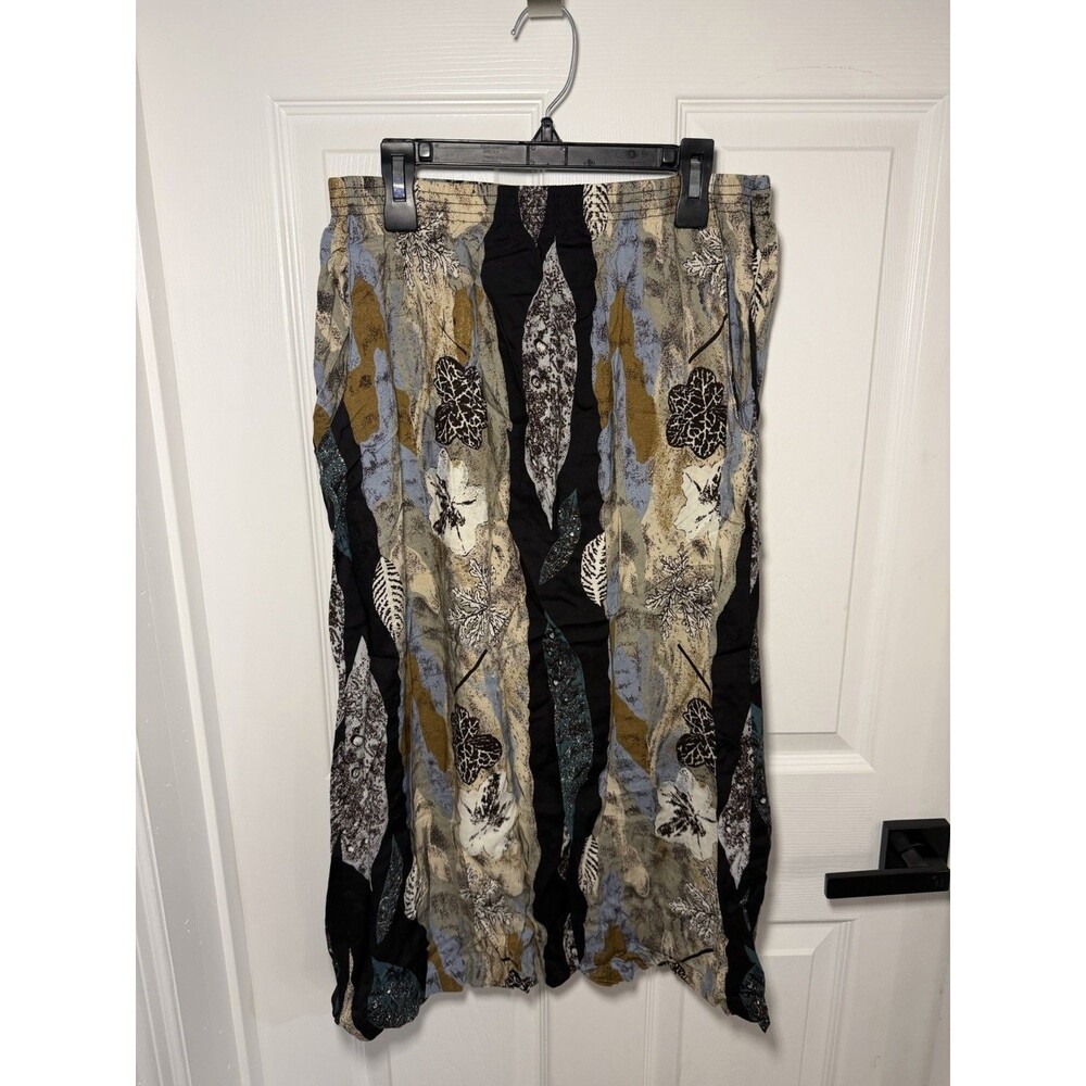 Vintage 90s Sag Harbor Boho Midi Skirt 100% Rayon Made in USA Flowy Earth Tone - Picture 2 of 9